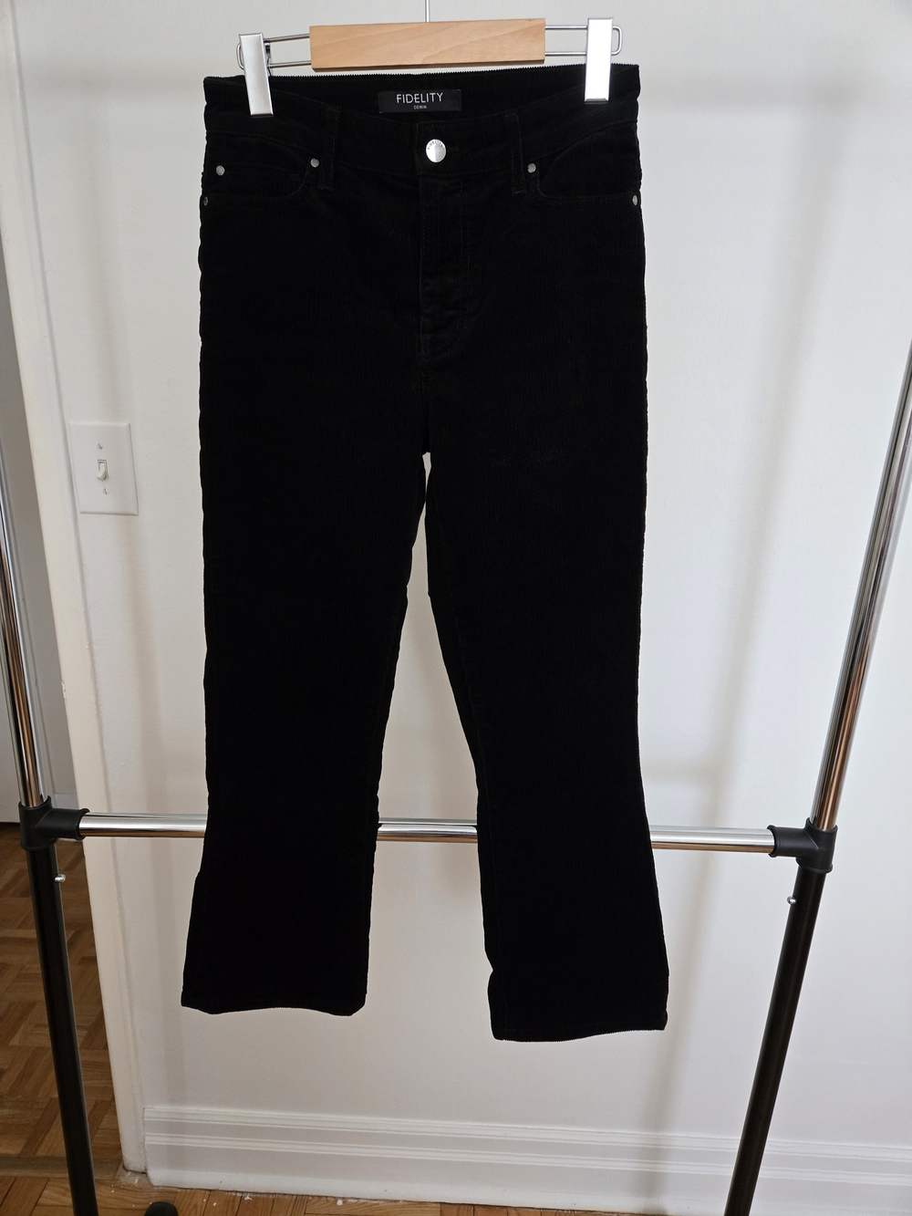 Fidelity Women's Black Cropped-Flare Corduroy Pants